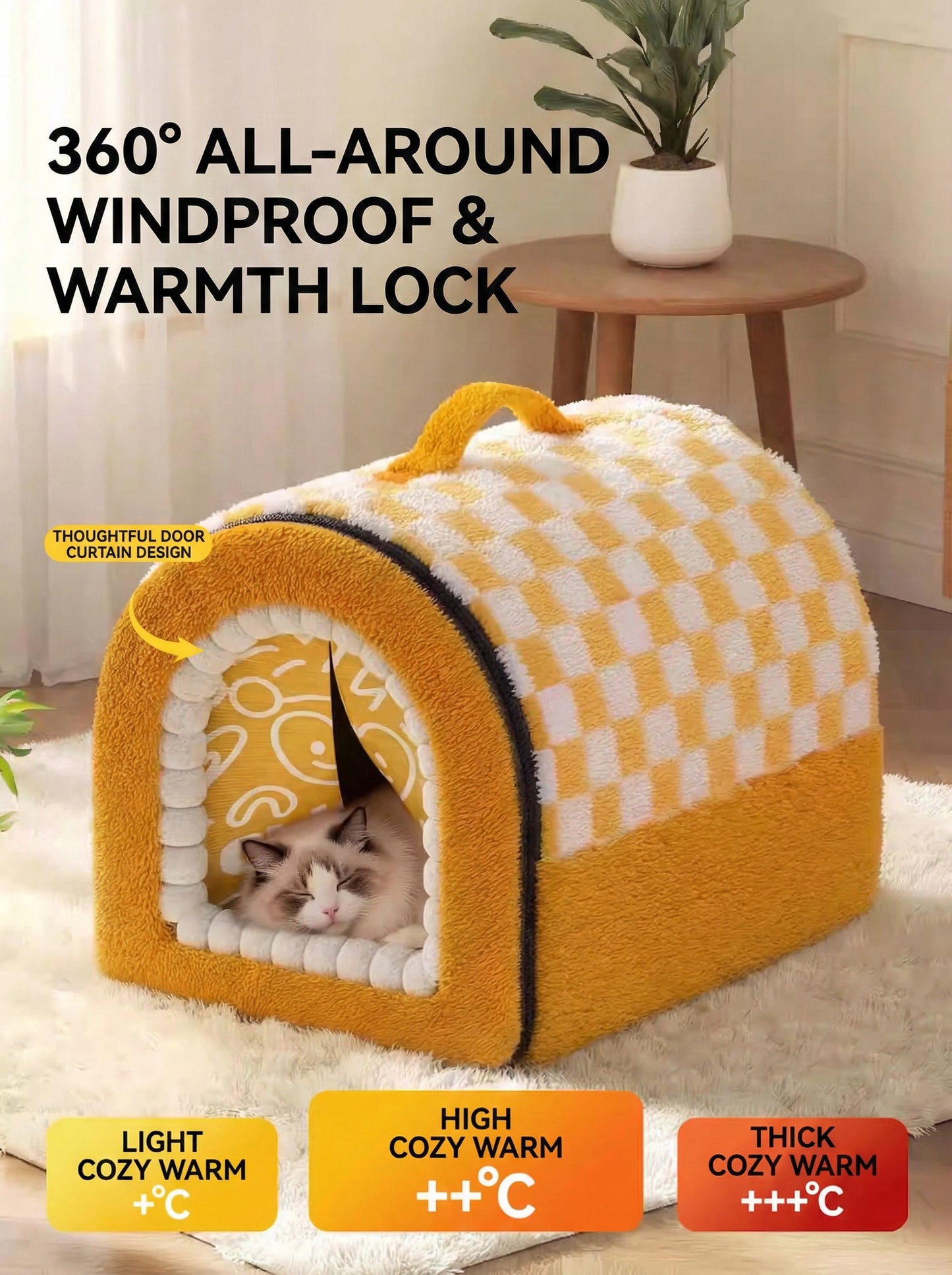 All-Around Wrap Warm Pet Cave Bed – Deep & Spacious, Draft-Blocking Design