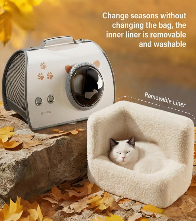Space Capsule Cat Carrier Bag – Breathable, Large Space, Cozy Liner