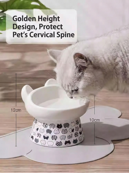 Japanese Style Elevated Ceramic Cat Bowl (Anti-Spill)