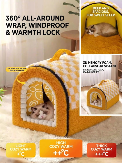 All-Around Wrap Warm Pet Cave Bed – Deep & Spacious, Draft-Blocking Design