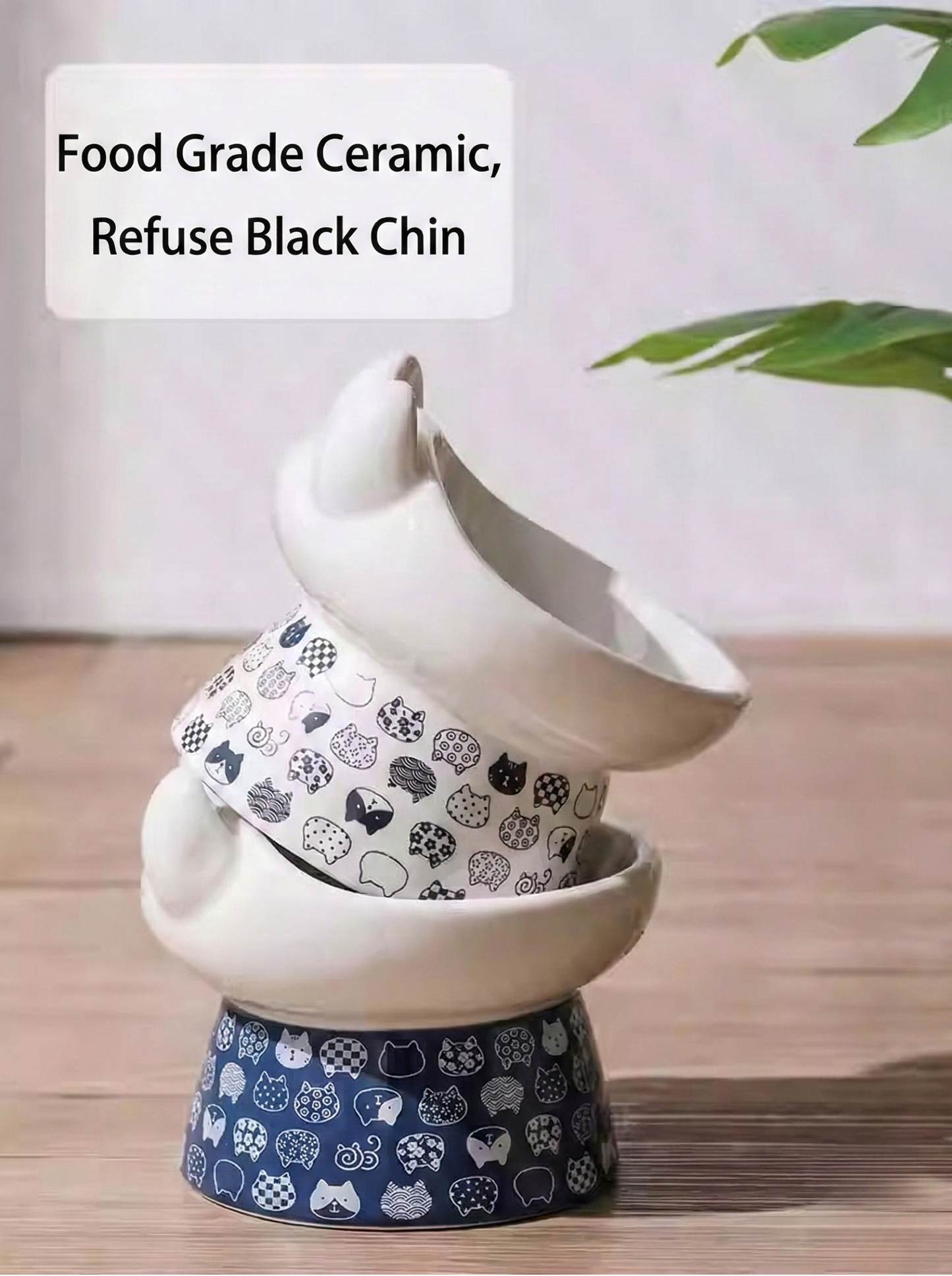 Japanese Style Elevated Ceramic Cat Bowl (Anti-Spill)