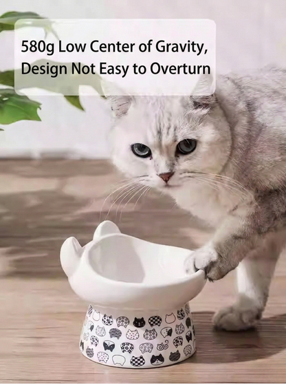 Japanese Style Elevated Ceramic Cat Bowl (Anti-Spill)