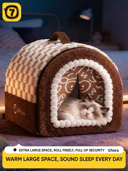 All-Around Wrap Warm Pet Cave Bed – Deep & Spacious, Draft-Blocking Design