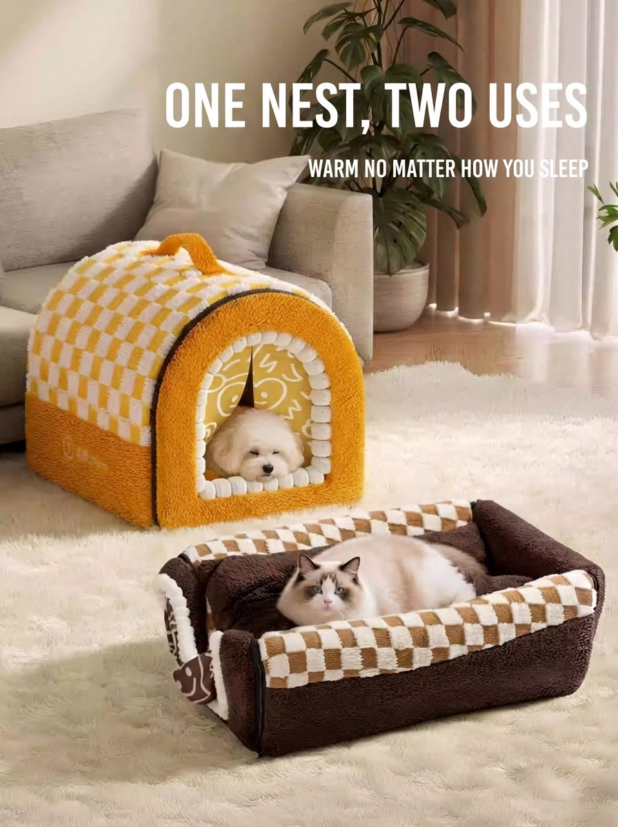 All-Around Wrap Warm Pet Cave Bed – Deep & Spacious, Draft-Blocking Design